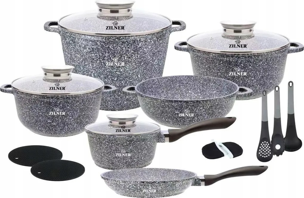 Edénykészlet Zilner szürke márvány 19el. indukciós/gáz serpenyő