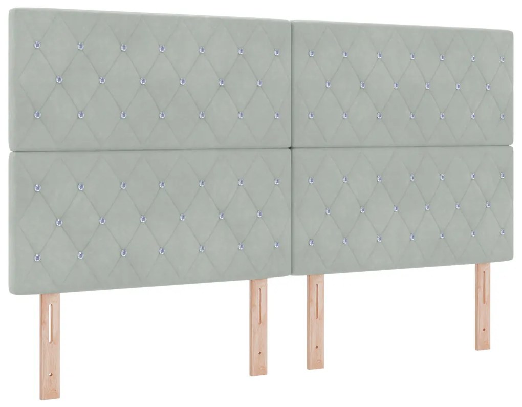 Boxspring ágy matraccal & LED világítással, világosszürke, 180x200 cm, bársonyos