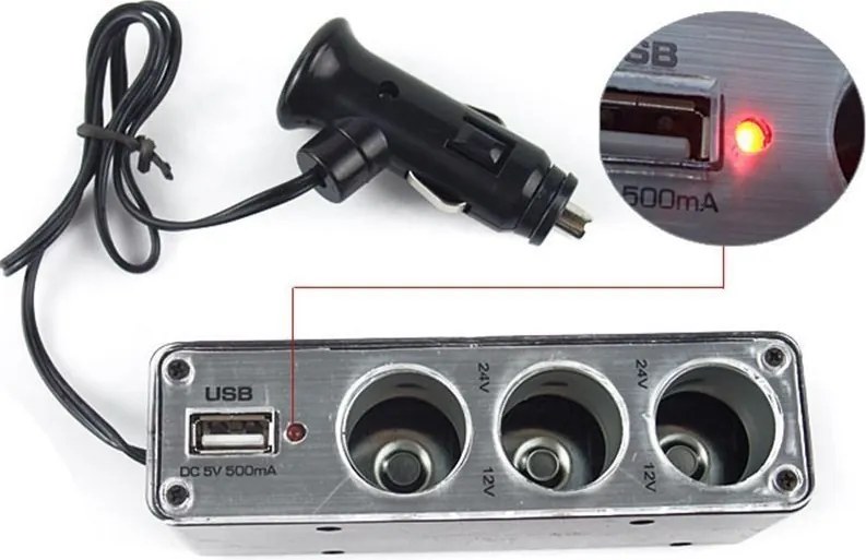 FastLine Autós szivargyújtó elosztó + USB NTS-CW737