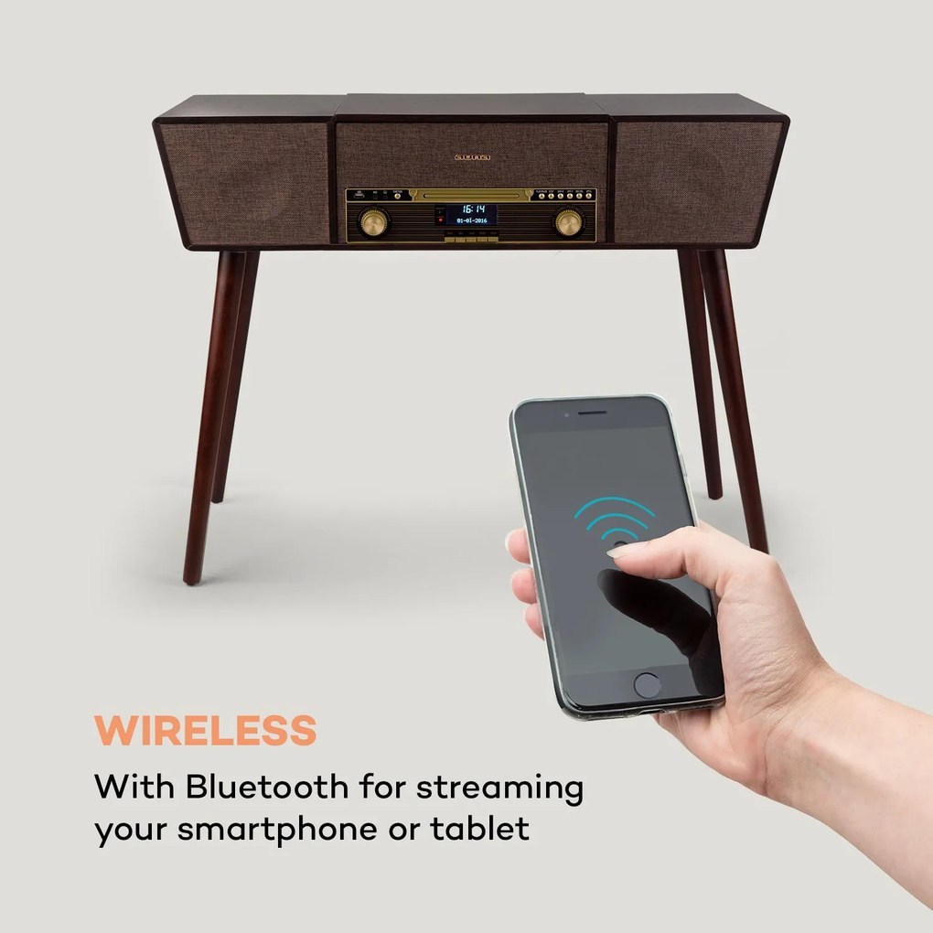 Auna Belle Epoque 1912, retró lemezjátszó, CD, BT, USB, DAB+/FM, barna