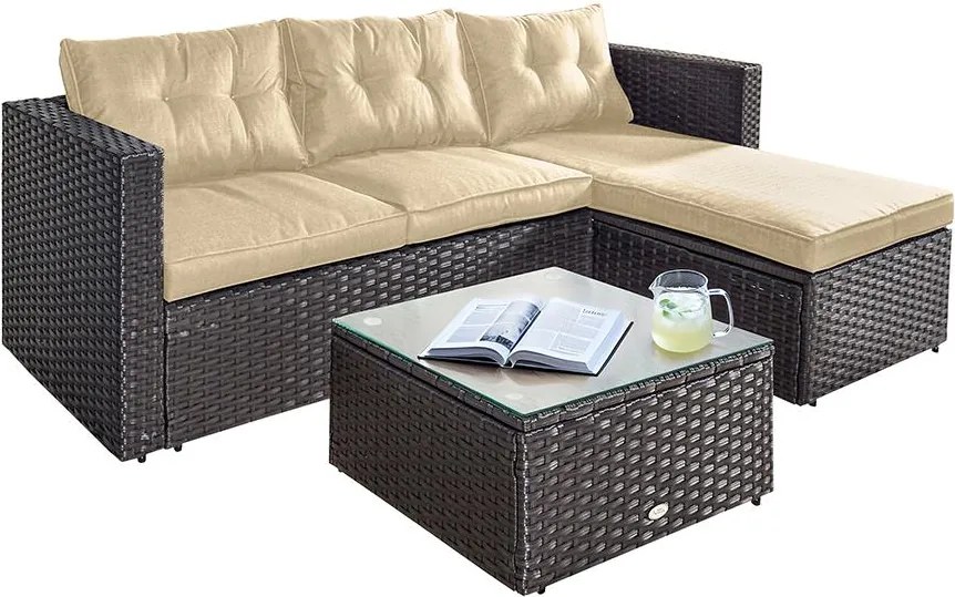 Avenberg ELISE rattan sarokgarnitúra - barna/bézs