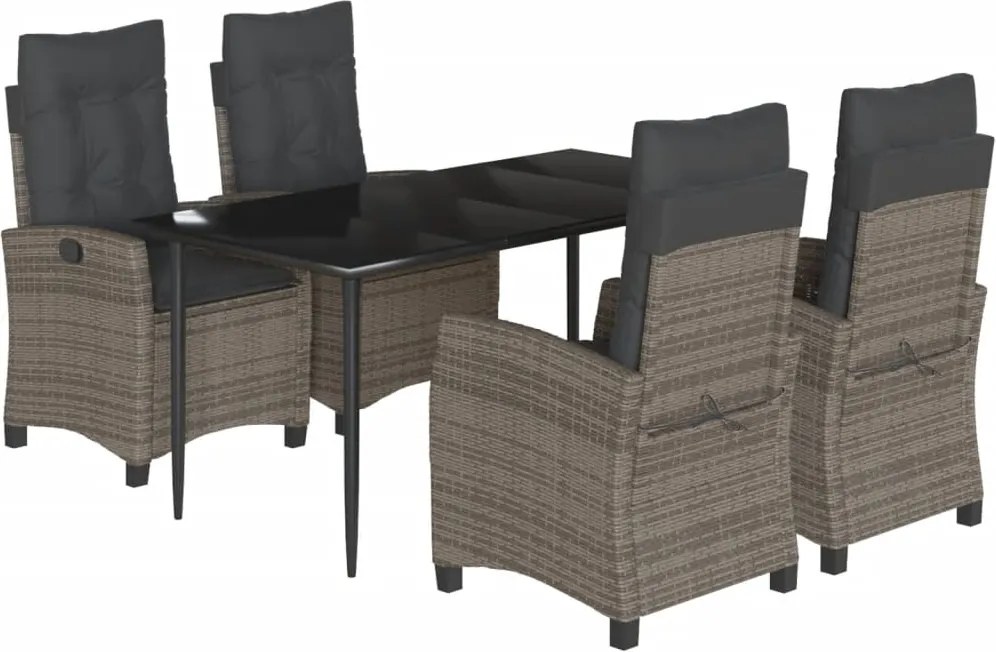 vidaXL 5 részes szürke polyrattan kerti étkezőgarnitúra párnával