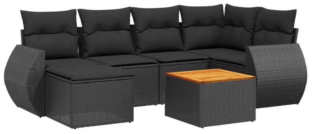 7 részes fekete polyrattan kerti ülőgarnitúra párnával