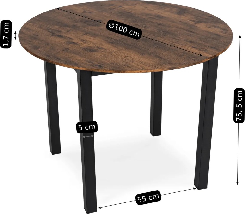 Étkezőasztal 100 cm méretben, rusztikus tölgy/fekete színben TEO