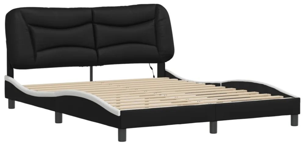 fekete és fehér ágykeret LED-ekkel matrac nélkül Hvar 160 x 200 cm