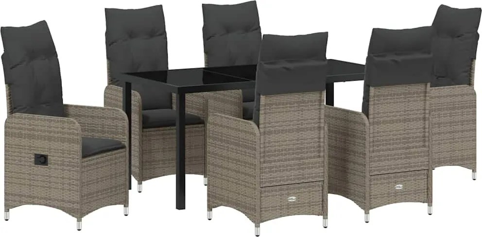 vidaXL Kert étkező szett párnával 7 pcs Szürke polirattan
