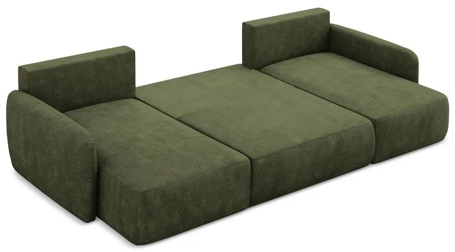 Zöld zsenília kinyitható-tárolóhelyes sarokkanapé (U alakú) Lilo – Makamii