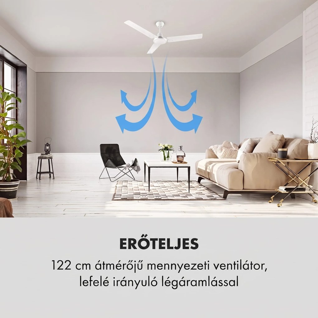 Klarstein Spin Doctor, fehér, 55W, mennyezeti ventilátor, 122cm, 3 kar, rozsdamentes acél