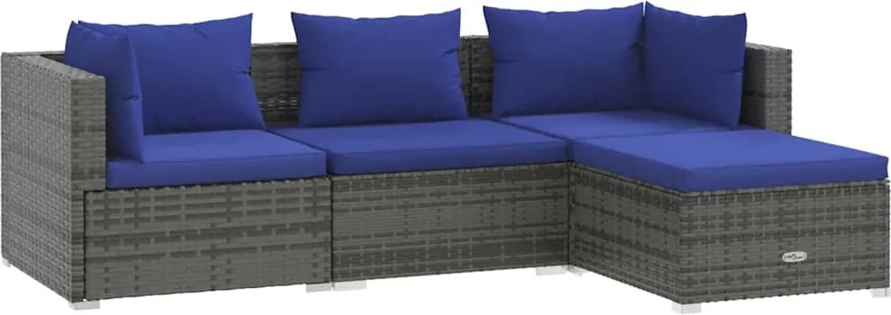 vidaXL 4 részes szürke polyrattan kerti ülőgarnitúra párnákkal