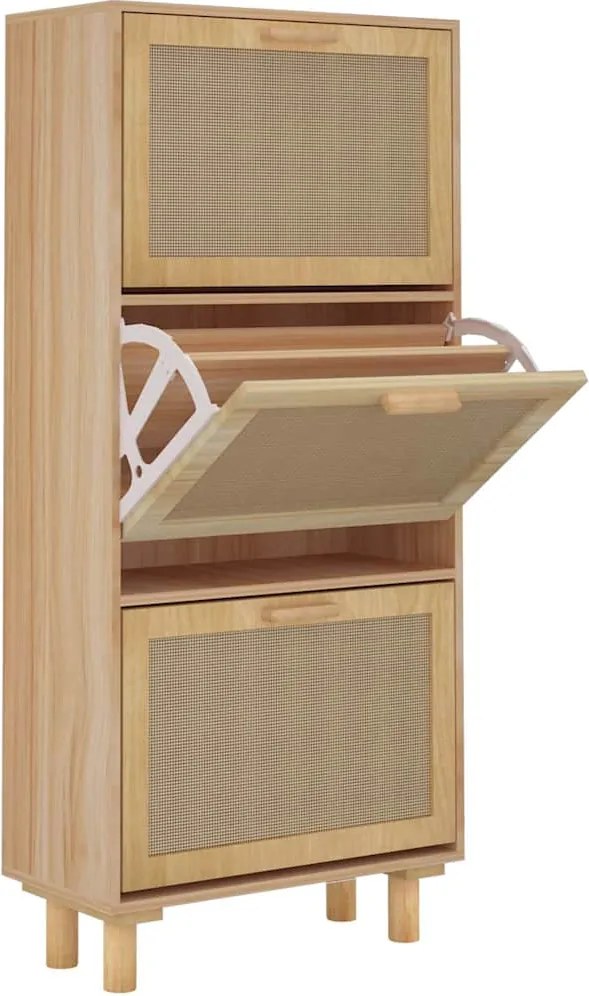 vidaXL barna szerelt fa és természetes rattan cipőszekrény 52x25x80 cm