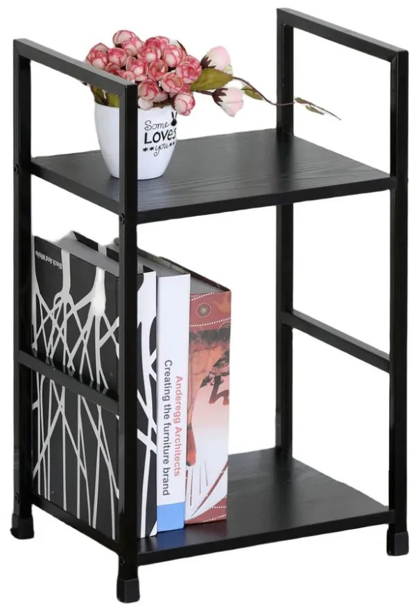 Intenso Home 2 szintes nyitott könyvespolc / éjjeliszekrény 29 x 48cm (Fekete) | Univerzális tároló állvány fém lábakkal