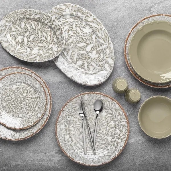 29 darabos porcelán étkészlet, barna/zöld