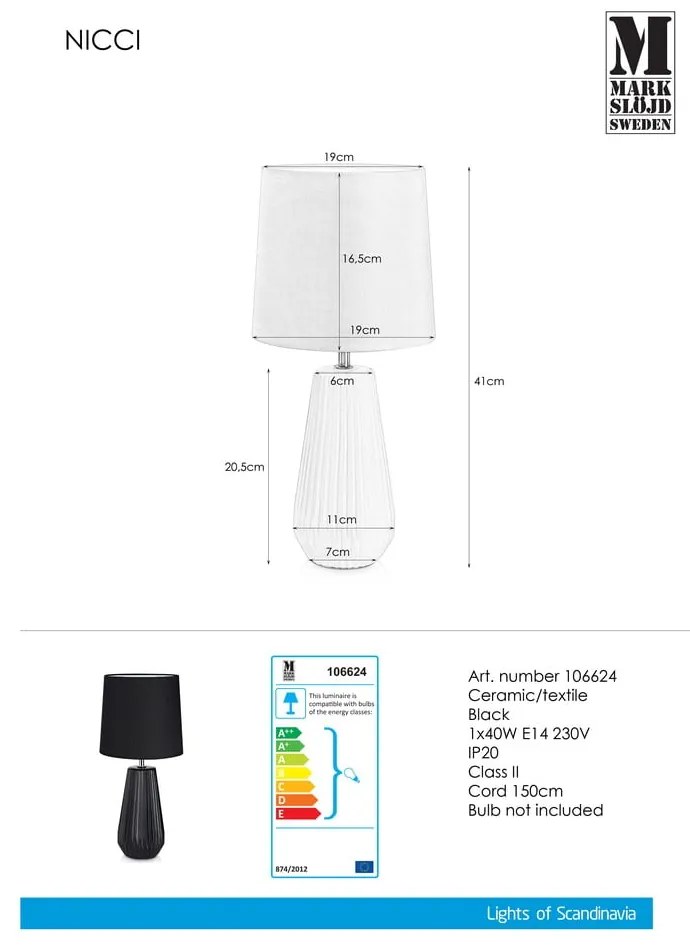 Nicci fekete asztali lámpa, ø 19 cm - Markslöjd