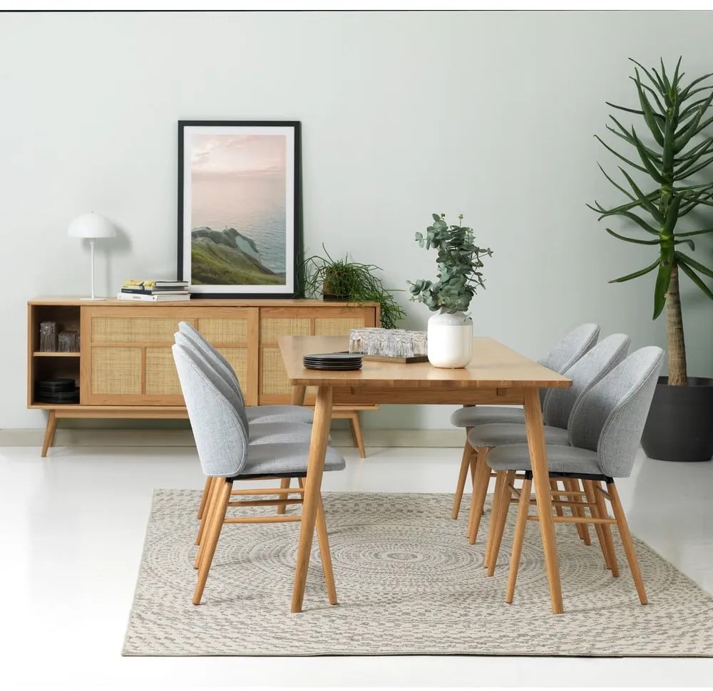 Natúr színű alacsony komód tolóajtóval, tölgyfa dekorral 180x80 cm Barrali – Unique Furniture