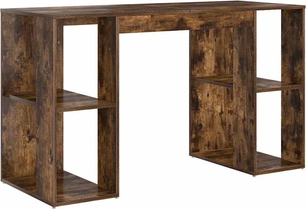 vidaXL Asztal polcokkal Füstölt tölgy 130 x 50.5 x 75 cm Faanyag