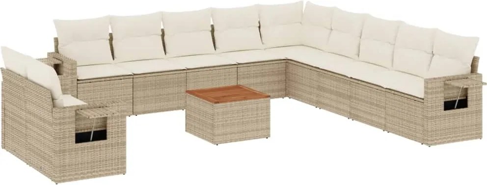 vidaXL 12 részes bézs polyrattan kerti ülőgarnitúra párnákkal