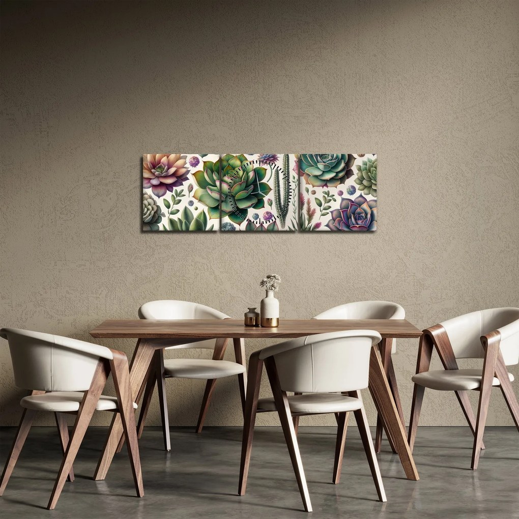 Kép - Pozsgás növények (órával) (90x30 cm)