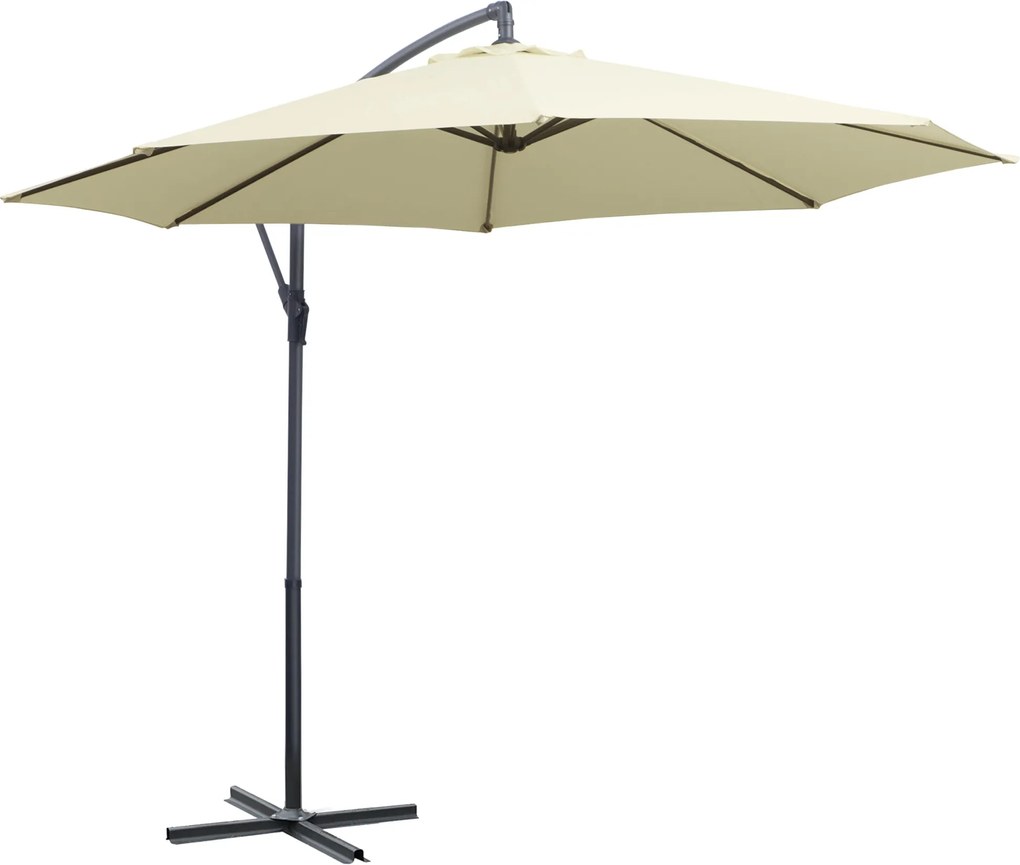 Outsunny Kerti Napernyő Ø300x250 cm Oldalra Elhelyezett, Dönthető Napernyő Kézi Kurblival, Keresztalappal és 8 Fém Rúddal Teraszra és Erkélyre Beige |