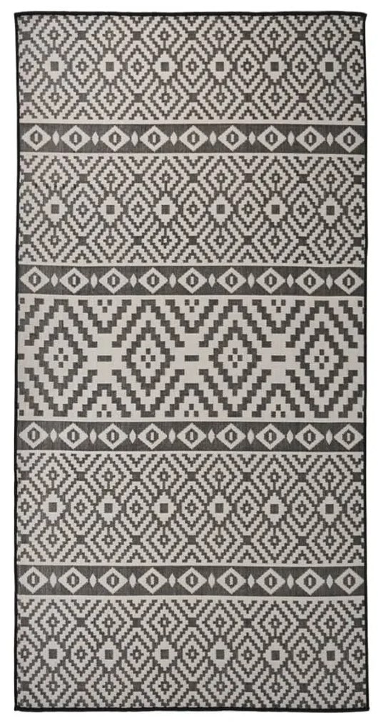 fekete csíkos lapos szövésű kültéri szőnyeg 100 x 200 cm