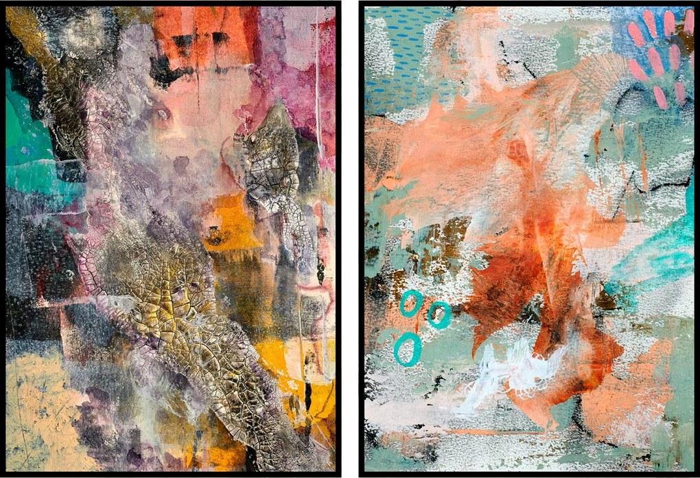 Színes poszter festék absztrakt diptichon 40x50cm