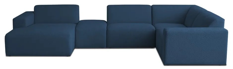 Sötétkék buklé sarokkanapé (U alakú) Roxy – Scandic