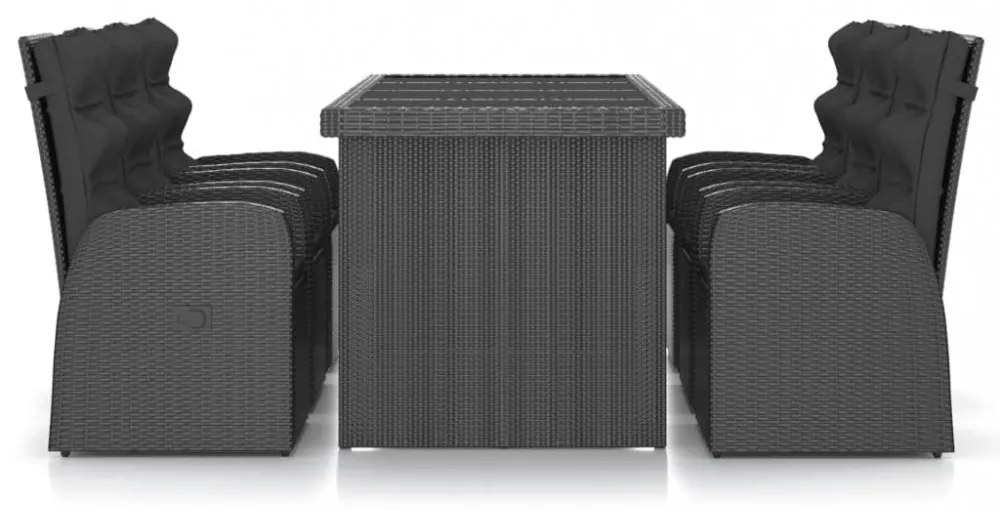 7 részes fekete polyrattan kültéri étkezőszett párnákkal