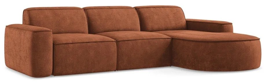 Terrakotta színű zsenília sarokkanapé (jobb oldali-heverő résszel) Omao – Makamii