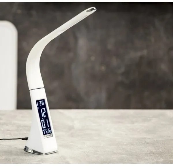 Immax 08949L - LED Dimmelhető asztali lámpa kijelzővel LEATHER LED/7W/230V fehér