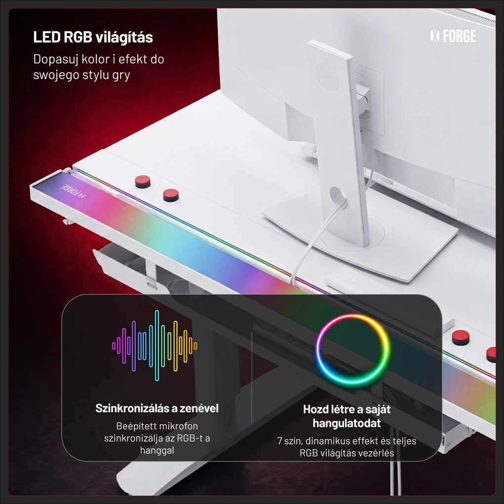 Elektromos RGB gamingasztal tartókkal, fehér, 160 cm: Diablo X-Forge 1600