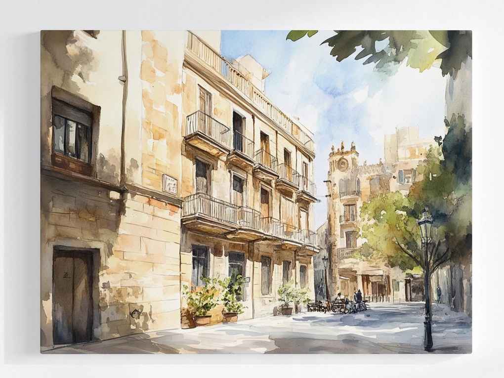 Poszter Mediterrán Utca Akvarell Tájkép 80x60