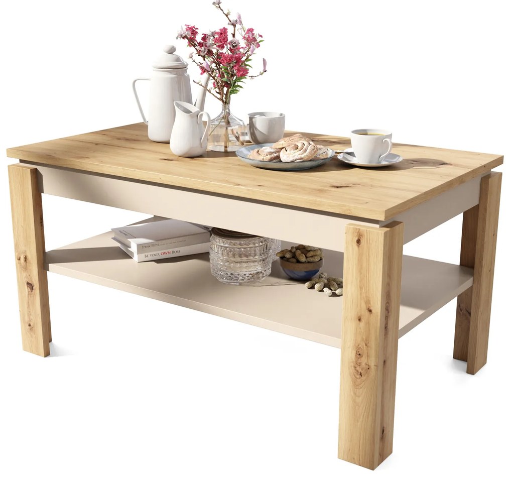 Mazzoni ASTI-P Artisan Tölgy/Bézs (Pezsgő) - MODERN DOHÁNYZÓASZTAL MEGEMELHETŐ ASZTALLAPPAL