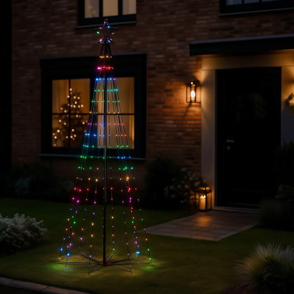 Karácsonyi állólámpa fekete 240 cm LED RGB IP44-gyel, távirányítóval - Nagi