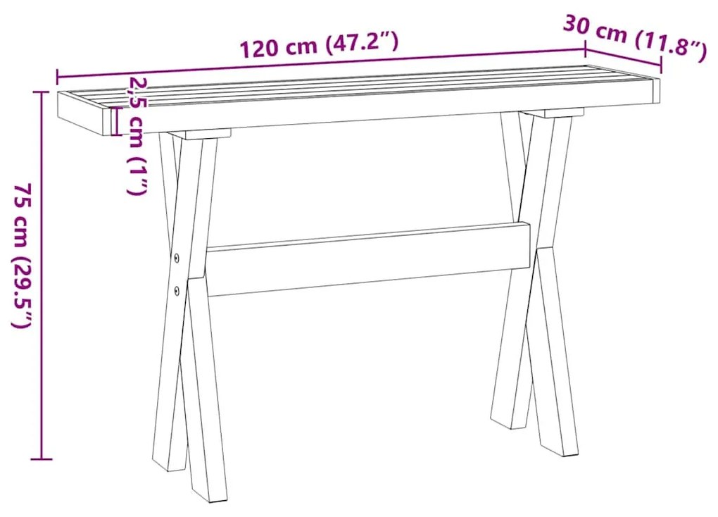konzolasztal NOAIN X alakú lábak 120x30x75 cm tömör fa fenyőfa