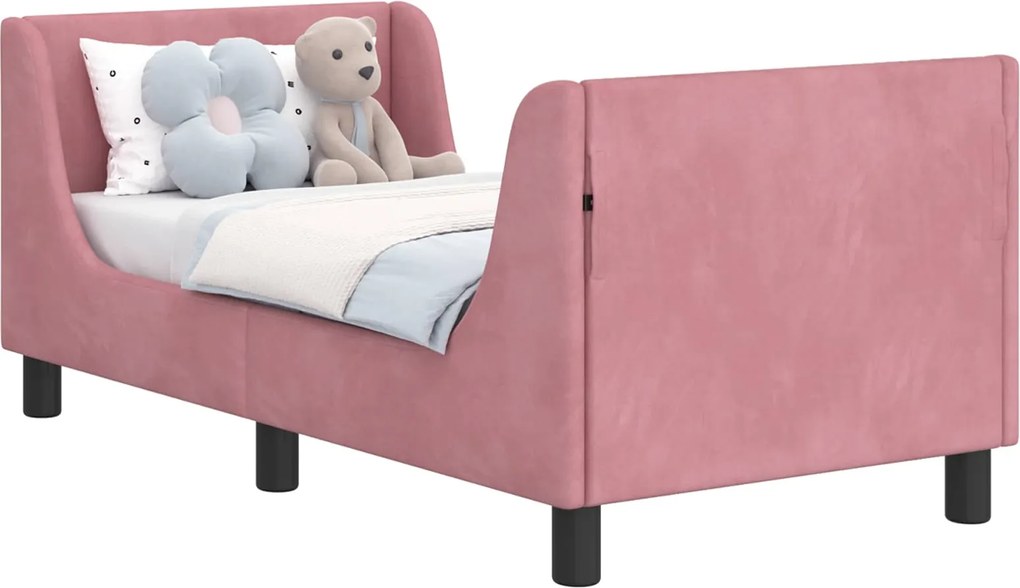 vidaXL Gyerekágy keret fejtámlával Rózsaszín 70 x 140 cm Bársony