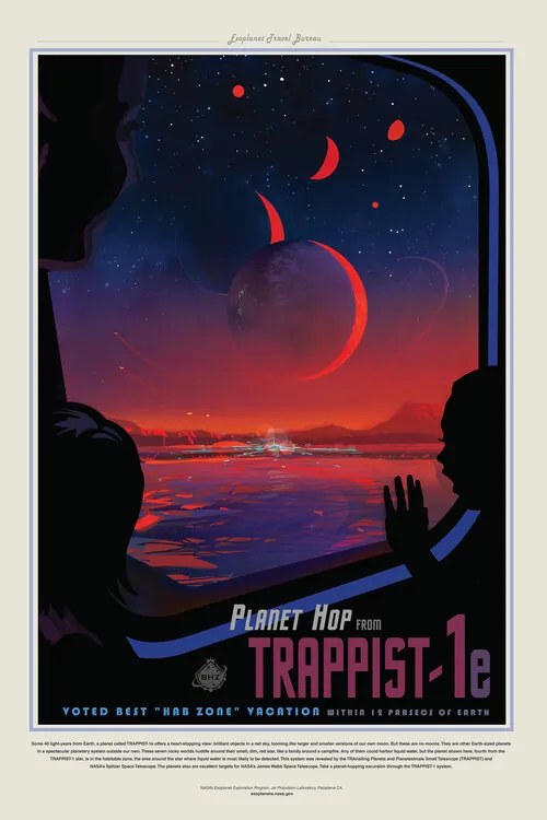 Reprodukció Trappist 1E (Planet & Moon Poster) - Space Series (NASA)