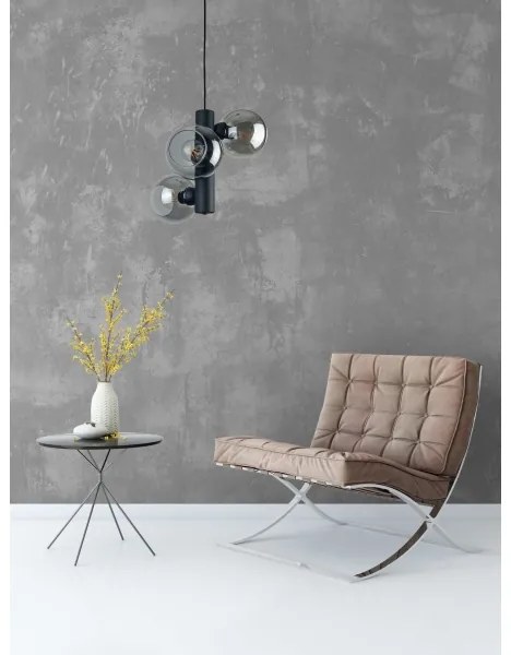 Csillár zsinóron TUBE 3xE27/60W/230V fekete/füstös fekete