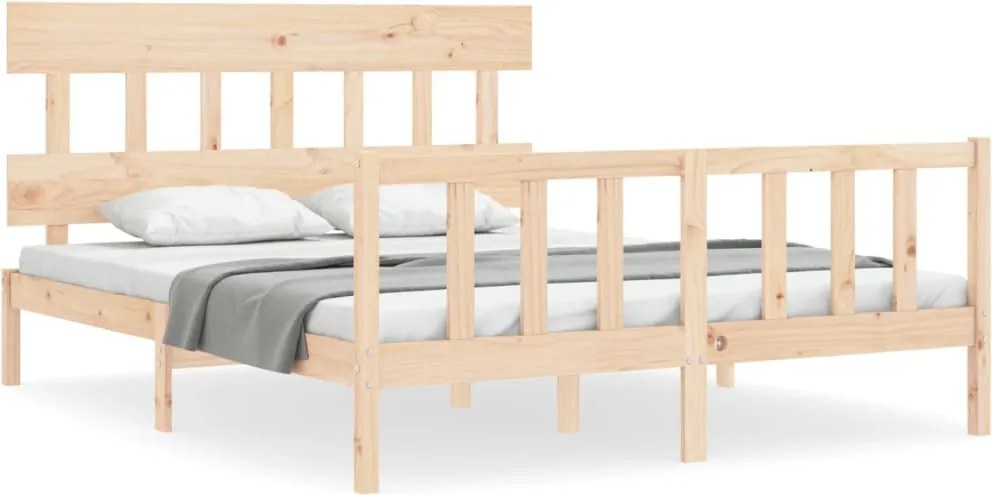 vidaXL tömör fa ágykeret fejtámlával King Size
