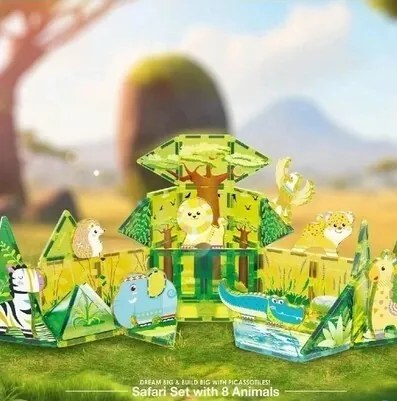 PicassoTiles mágneses építőkészlet Safari Set 8 állattal