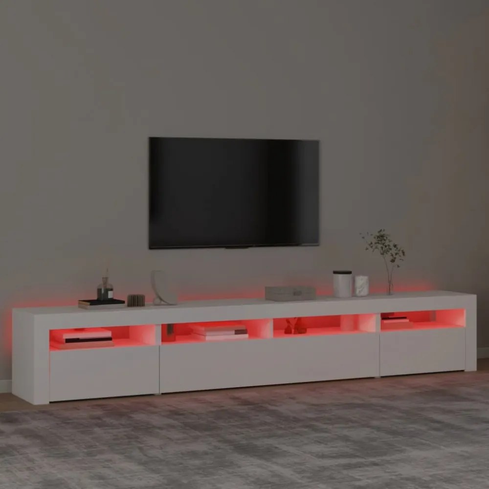 fehér TV-szekrény LED-lámpákkal 240x35x40 cm