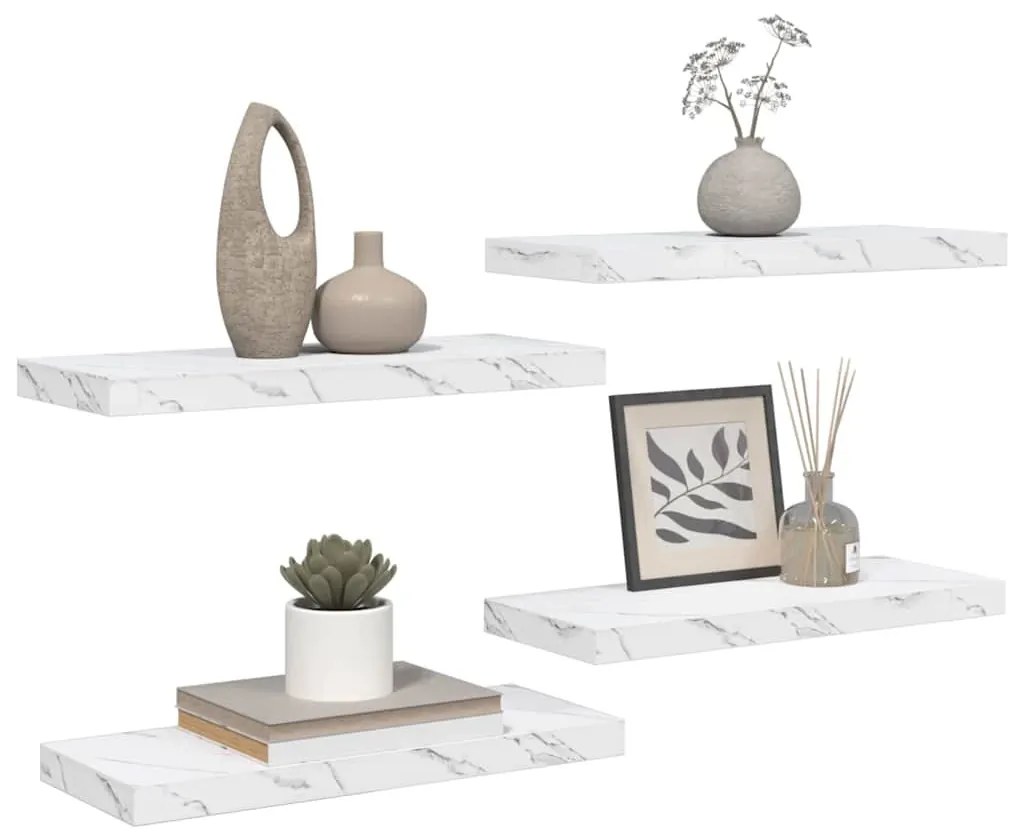 Falpolc tárolóval 4 pcs Fehér márvány 50 x 23 x 4 cm Faanyag