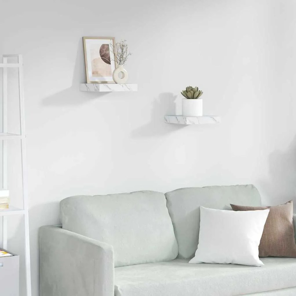 Falpolc tárolóval 2 pcs Fehér márvány 23 x 23,5 x 4 cm Faanyag