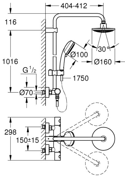 GROHE 27922000 - TEMPESTA COSMOPOLITAN 160 mm fényes króm zuhanyrendszer