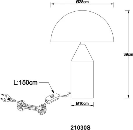 Globo 21030S Asztali lámpa, matt homokszínű fém, matt fehér, fekete PVC kábel, billenőkapcsoló a kábelen, ø: 280mm, M: 390mm, kábelhossz 1500mm, 2x E27 40W 230V izzók nélkül