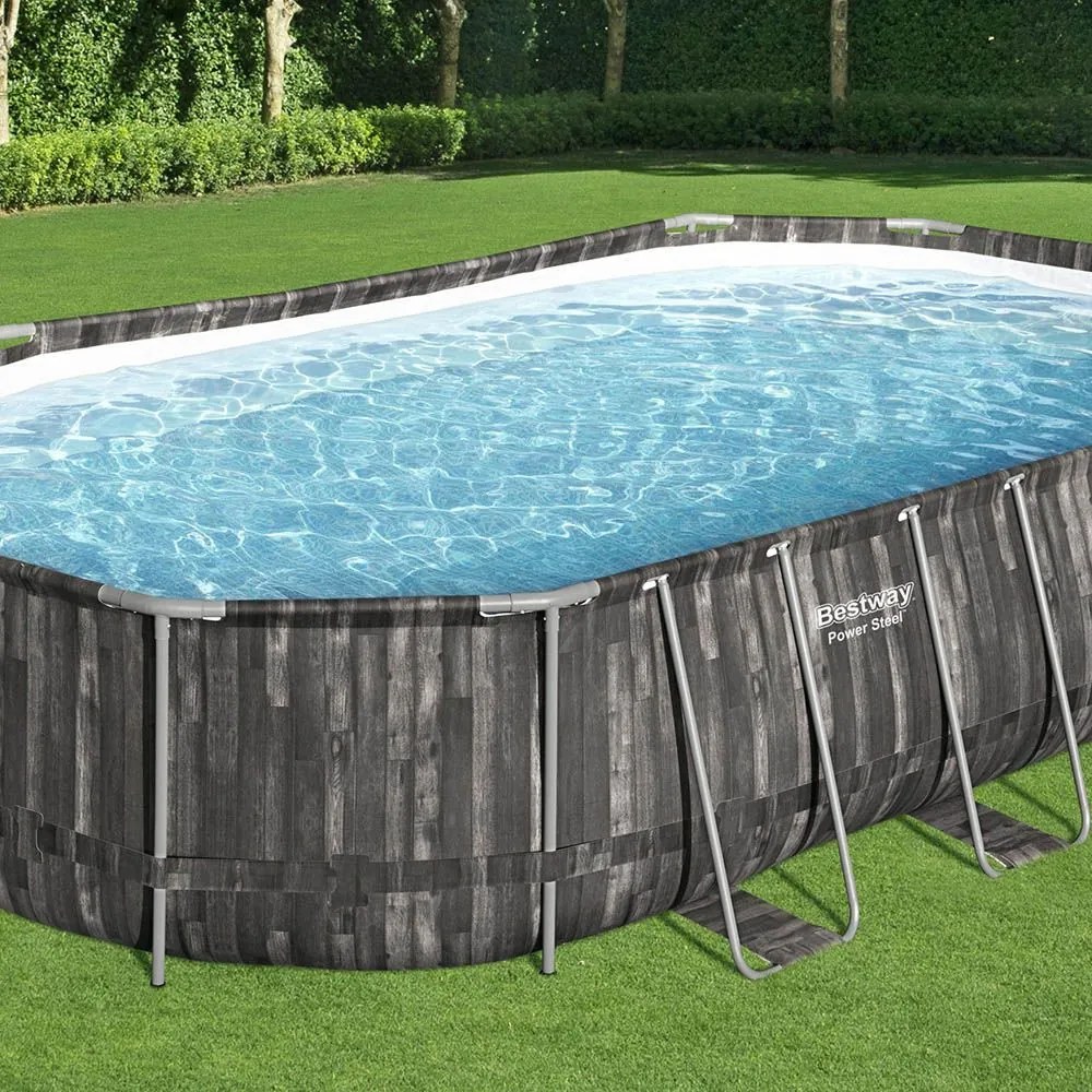Bestway ESPIRITU fa hatású ovális fémvázas medence szett 610 x 366 x 122 cm