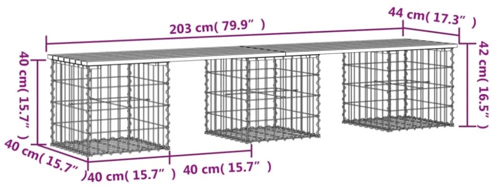 tömör duglászfenyő gabion kerti pad 203x44x42 cm