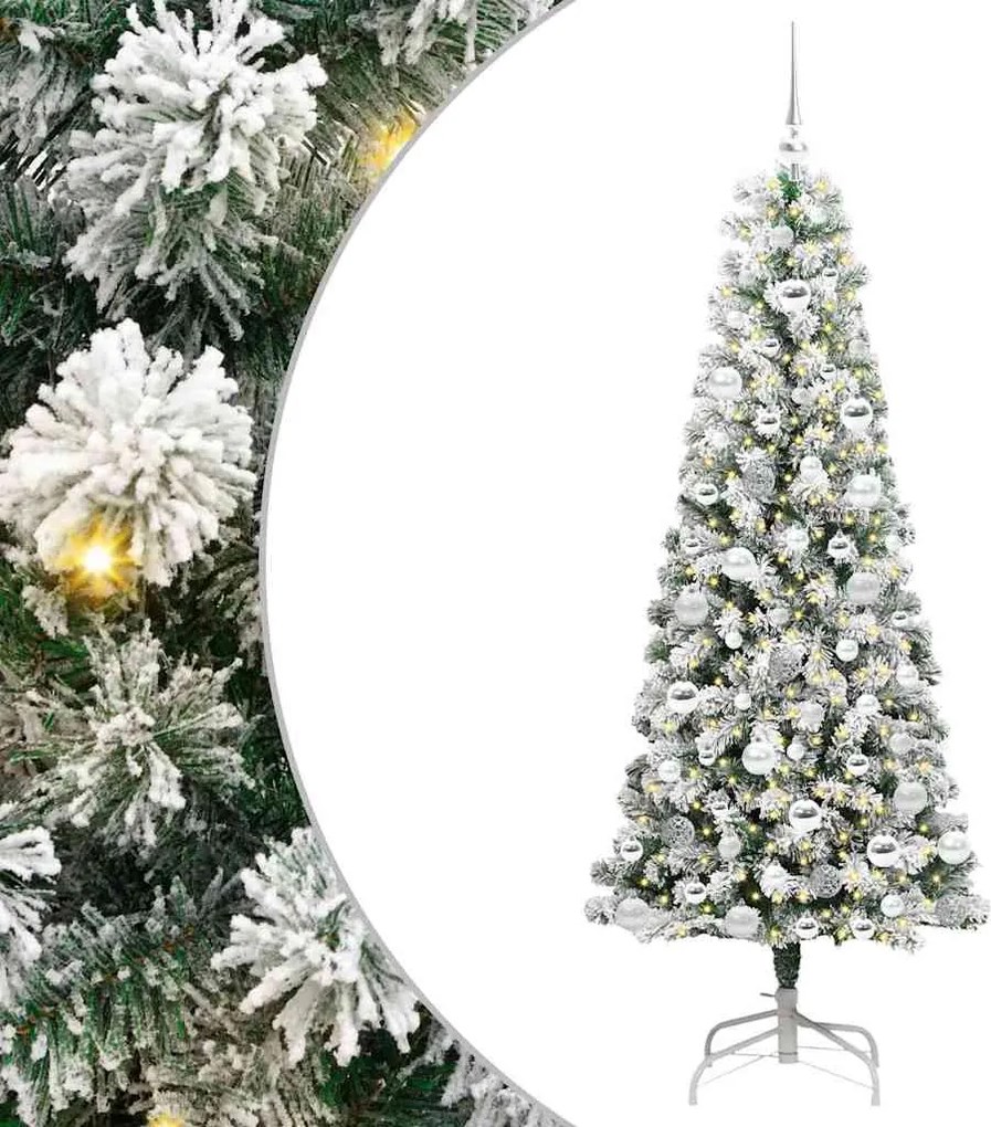 vidaXL Műanyag Hajtogatós Karácsonyfa 300 LED-del Zöld és Fehér 180 cm