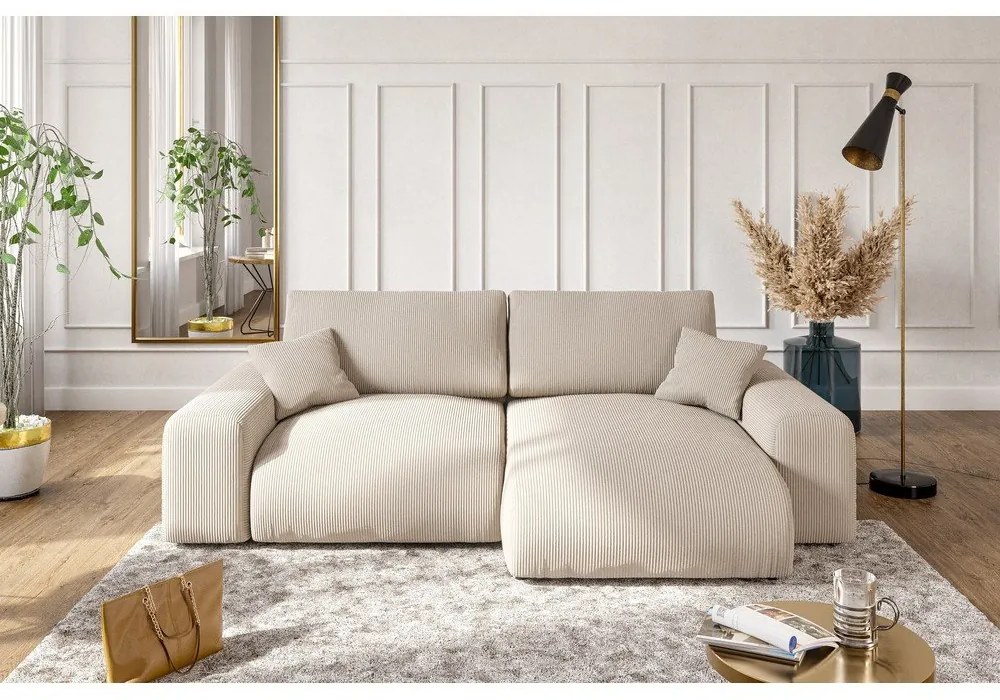 Bézs kordbársony sarokkanapé (variálható) Justin – Ropez