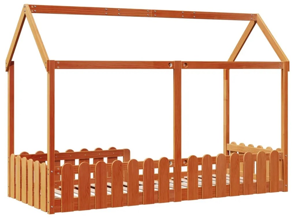 viaszbarna tömör fenyőfa házikó gyerekágykeret 80 x 200 cm