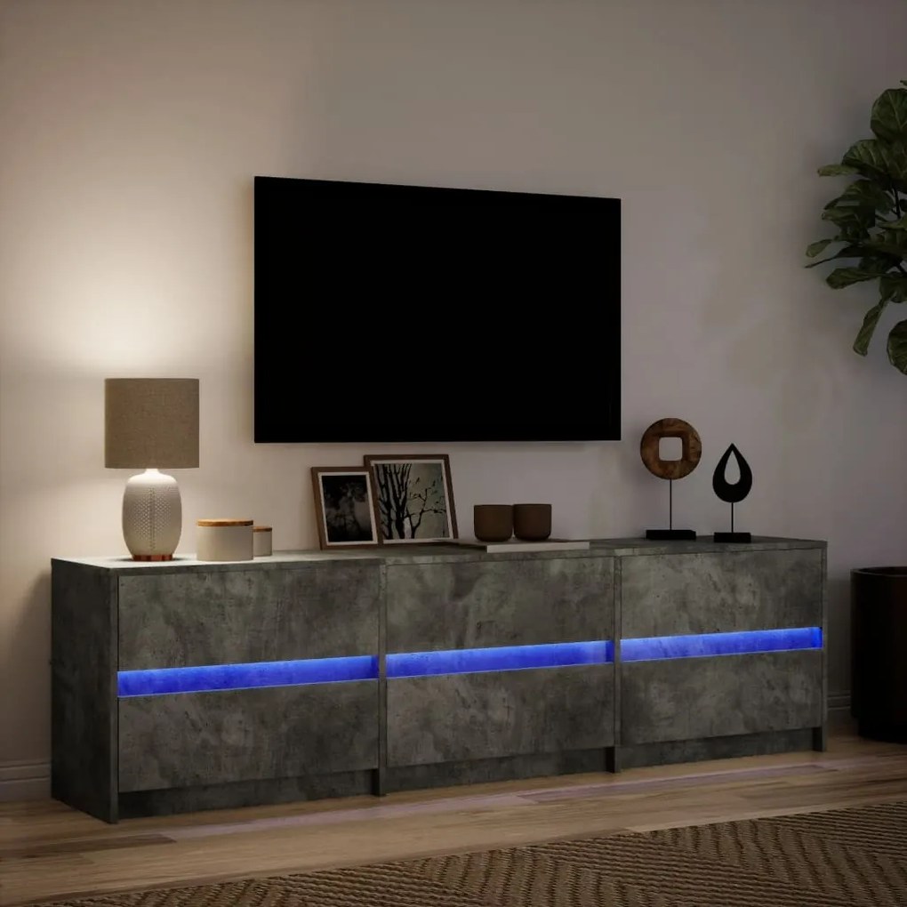betonszürke szerelt fa TV-szekrény LED-ekkel 180 x 34 x 50 cm