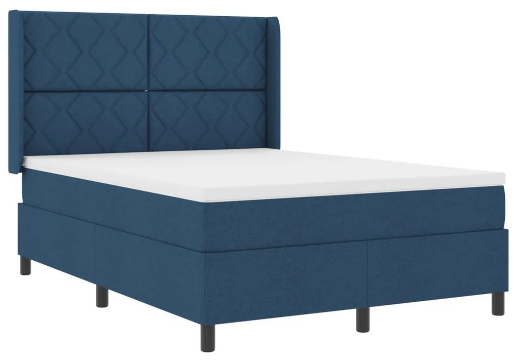 Boxspring Ágy Matrac & Kék LED 140x190 cm Szövet